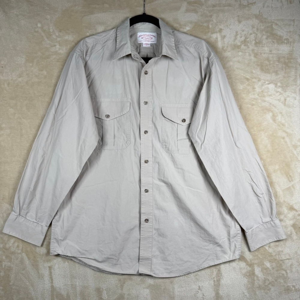 Filson Vintage Mens L Tan Cotton Long Sleeve Button Down Utility Work Shirt Fall